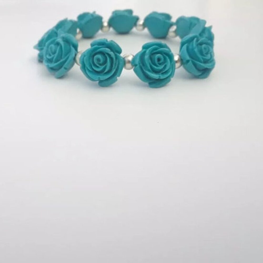 Turquoise Rose Stone Composite Flower Beads Bracelet Fashion Jewelry